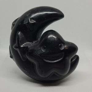 Black Obsidian Moon And Star Carving